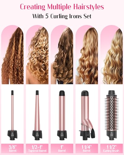 ANIEKIN 5 in 1 Curling Iron Set for Women with Fast Heat Up and Travel Use