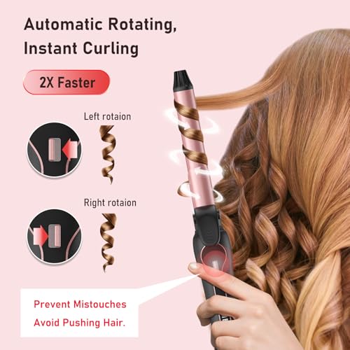 Automatic Hair Curler 1 Inch Rotating Wand - Dual Voltage for All Hair Types, Fast & Effortless Heat Setting with LCD D